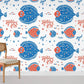 Blue and Red Fishes Ocean Mural Wallpaper Room Decoration Idea