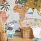 Wallpaper mural featuring a blue animal map for use in decorating a nursery