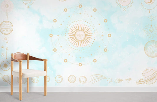 Blue Astrology & Sun Wall Murals Room Decoration Idea