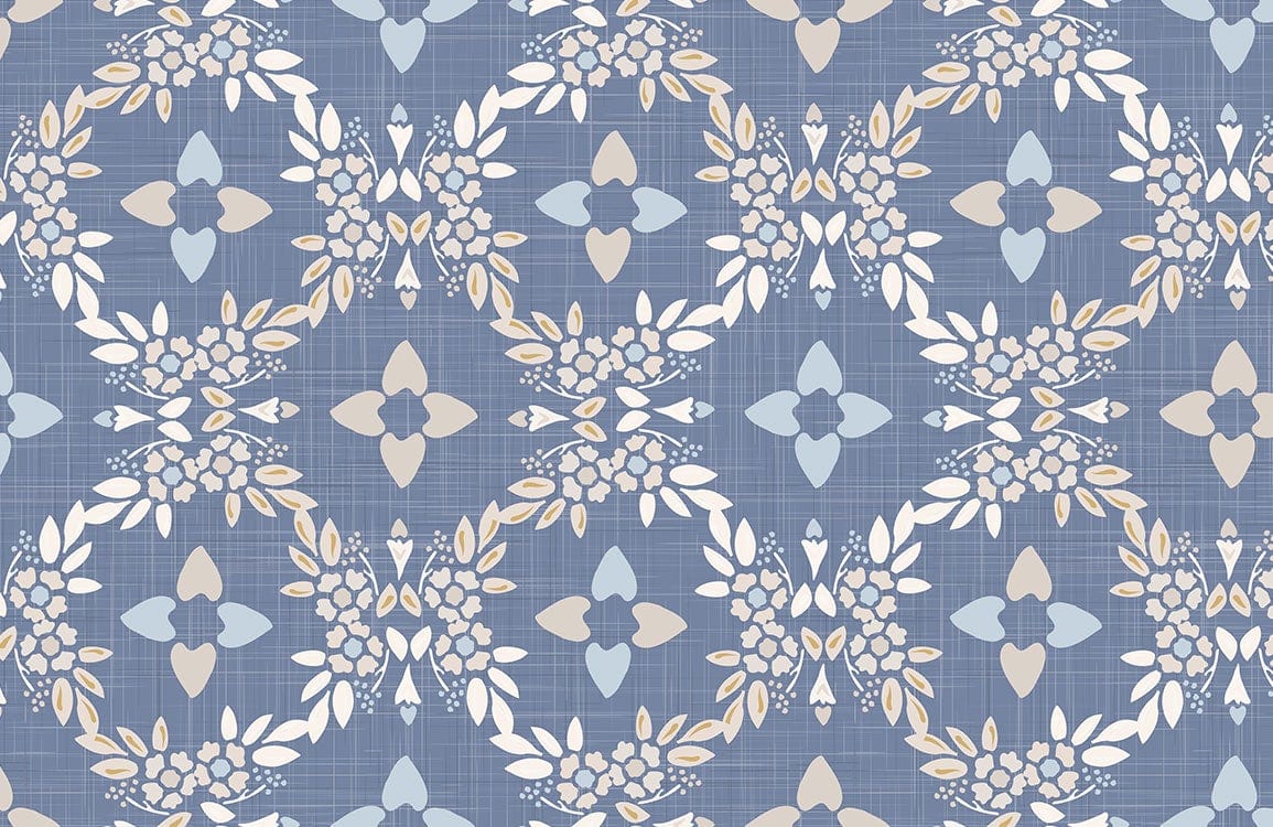 Blue Floral Geometric Bedroom Mural Wallpaper