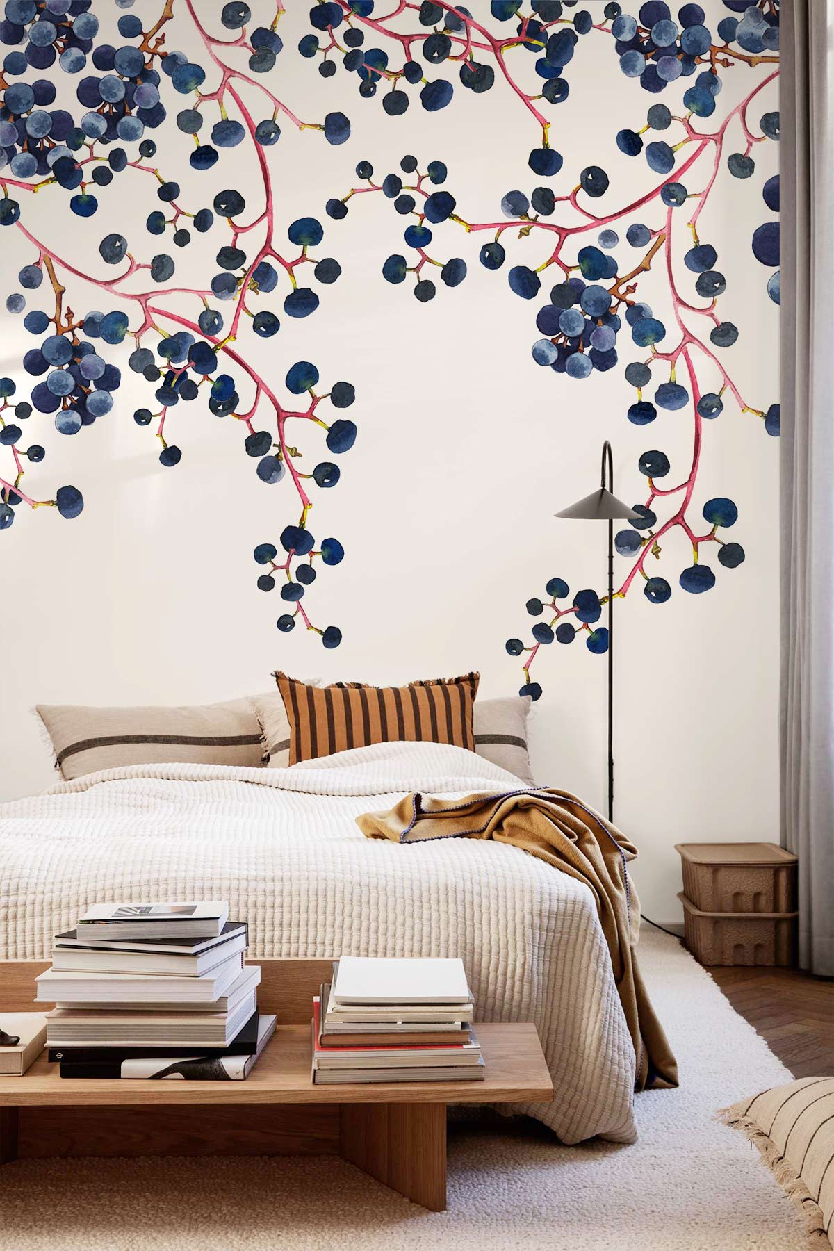 blue berry fruit wallpaper mural for bedroom