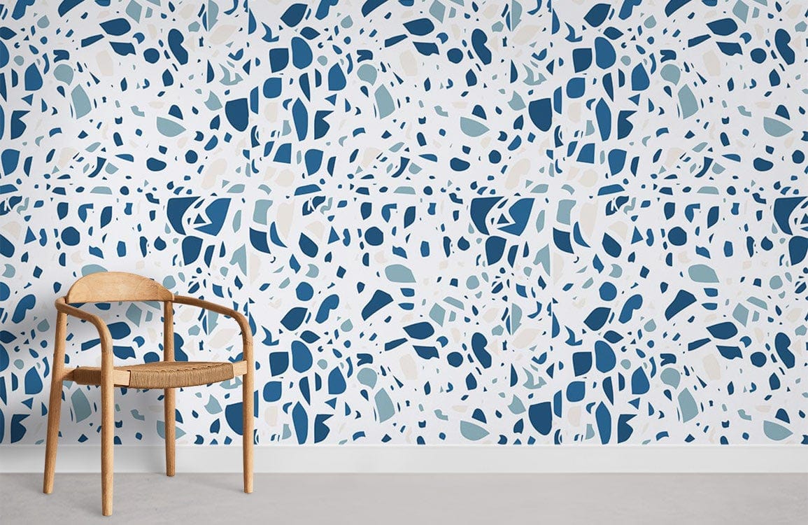 Kitchen Wallpaper Mural Featuring a Blue Chip and Marble Pattern