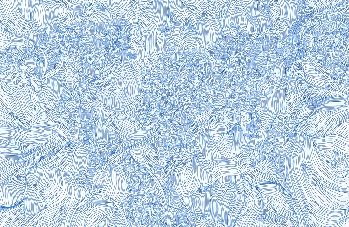 sketched Blue Crossing line flower wall Murals for wall