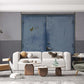 blue and grey industrial factory wallpaper dining room