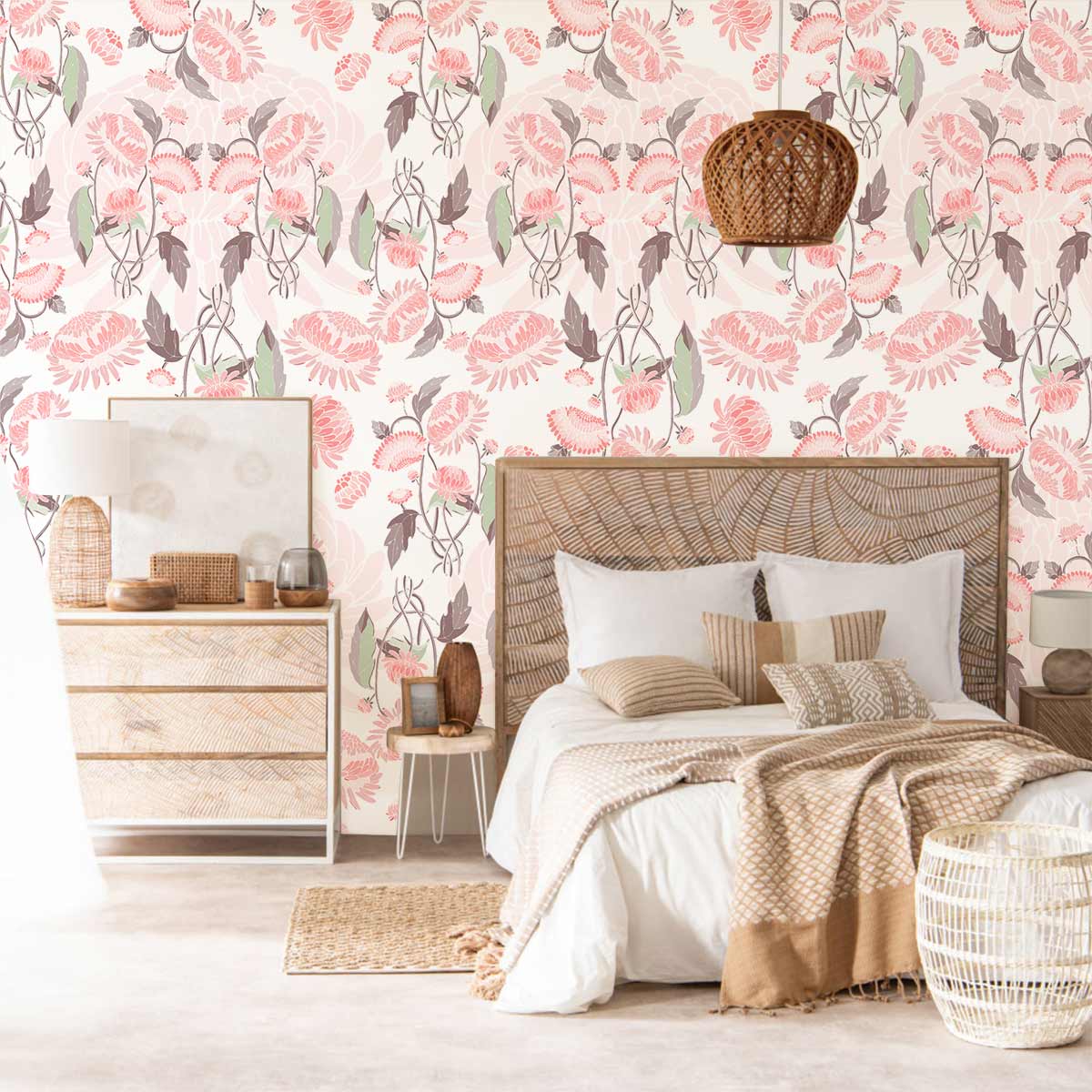Pink Floral  Wallpaper Mural Art Design