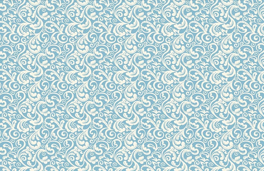 Elegant Blue White Paisley Mural Wallpaper