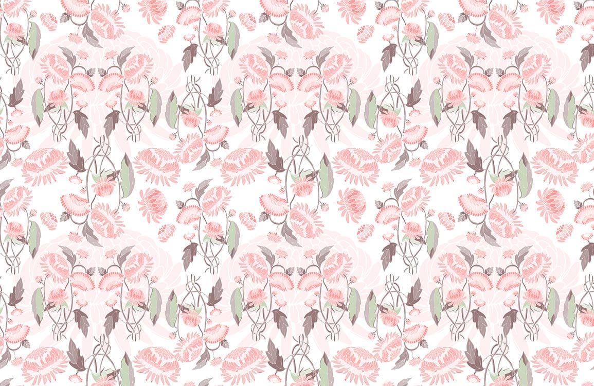 Pink Floral Botanical Garden Mural Wallpaper