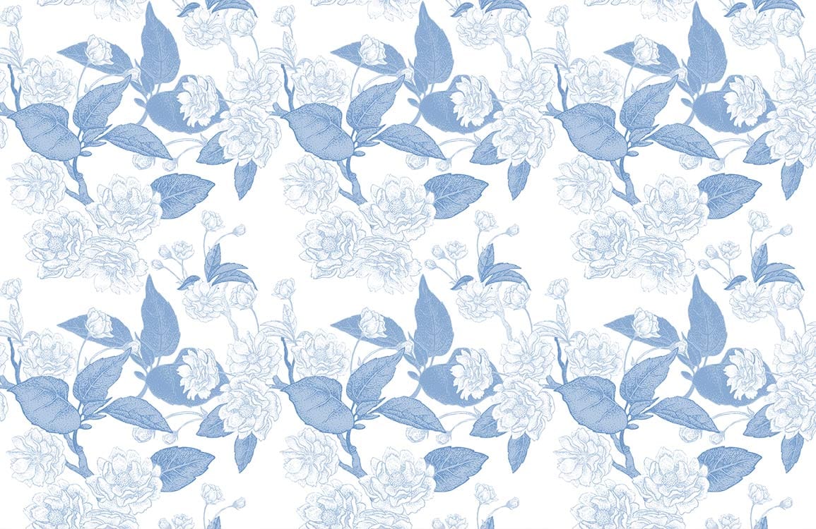 Blue Floral Sketch Modern Wallpaper Mural