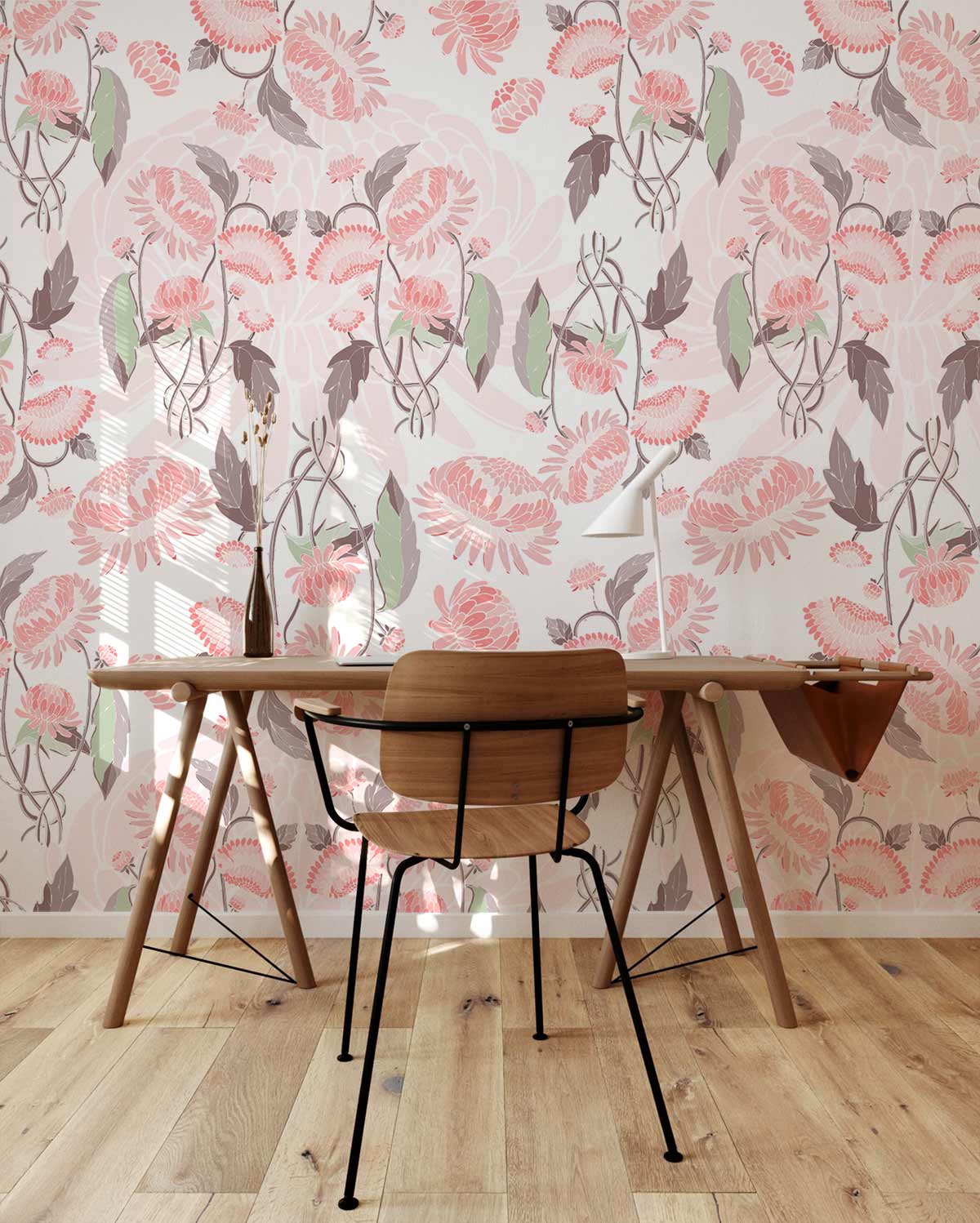 Pink Floral Pattern Wall Mural Decoration