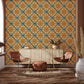 For hallway design, choose yellow wallpaper murals with repeating floral motifs.