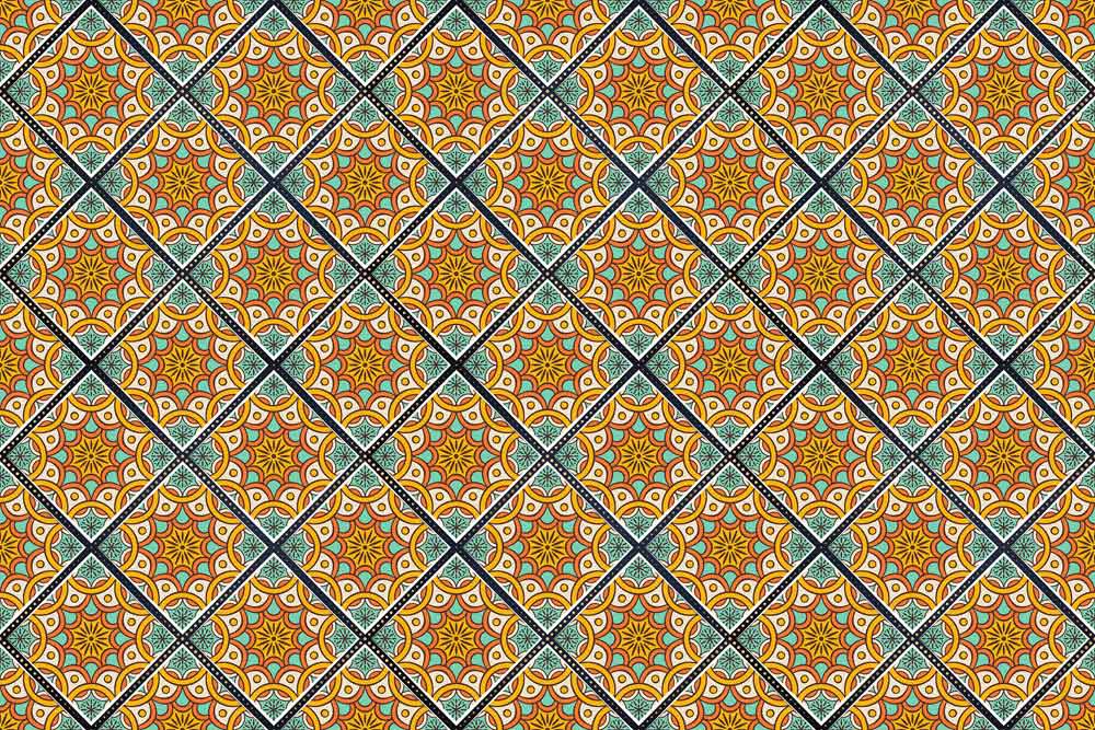Vintage Geometric Orange Teal Mural Wallpaper