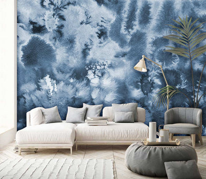 Mural Wallpaper in Blue Fog for the Living Room