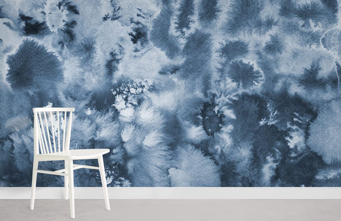 Mural Room Covered with Blue Fog Wallpaper