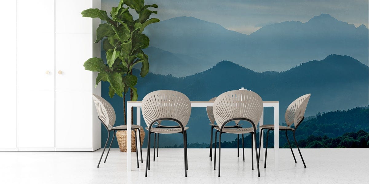 Blue Foggy Mountain Art Wallpaper for Dining Hall