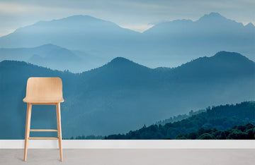 Misty Blue Mountain Range Mural Wallpaper