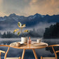 Wallpaper Mural of Blue Foggy Mountain Scenery for Dining Room Decorations