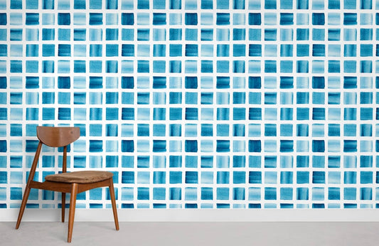 Ombre Tile Blue Pattern Wallpaper Mural
