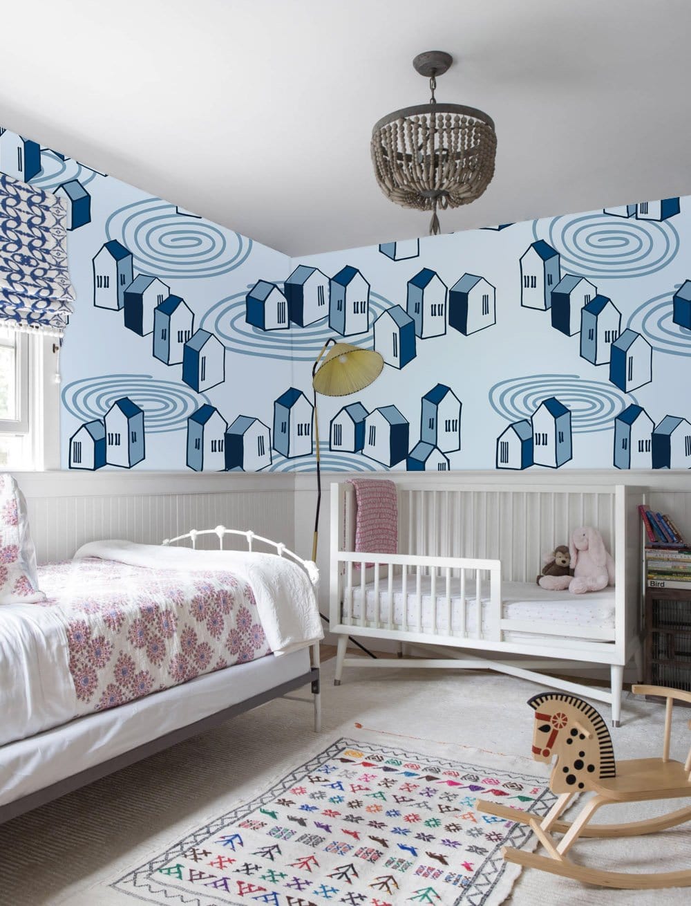 Wallpaper mural with blue group houses, perfect for use as bedroom decor.