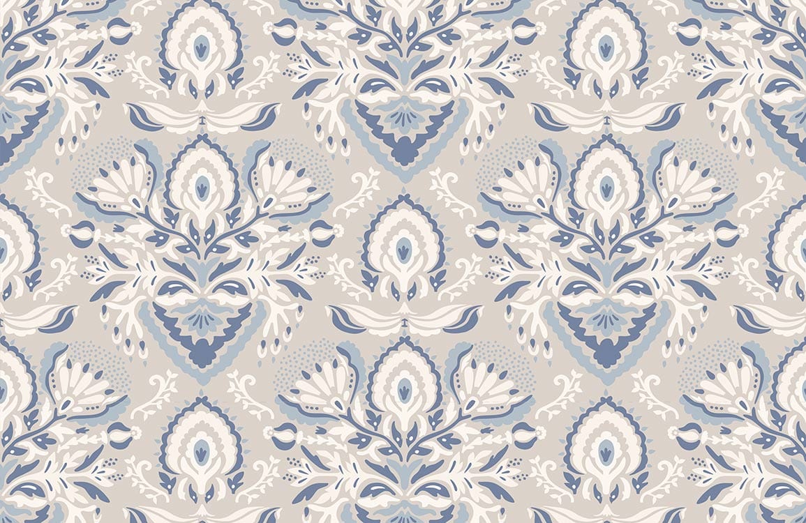 Blue Floral Pattern Mural Wallpaper Home Decor