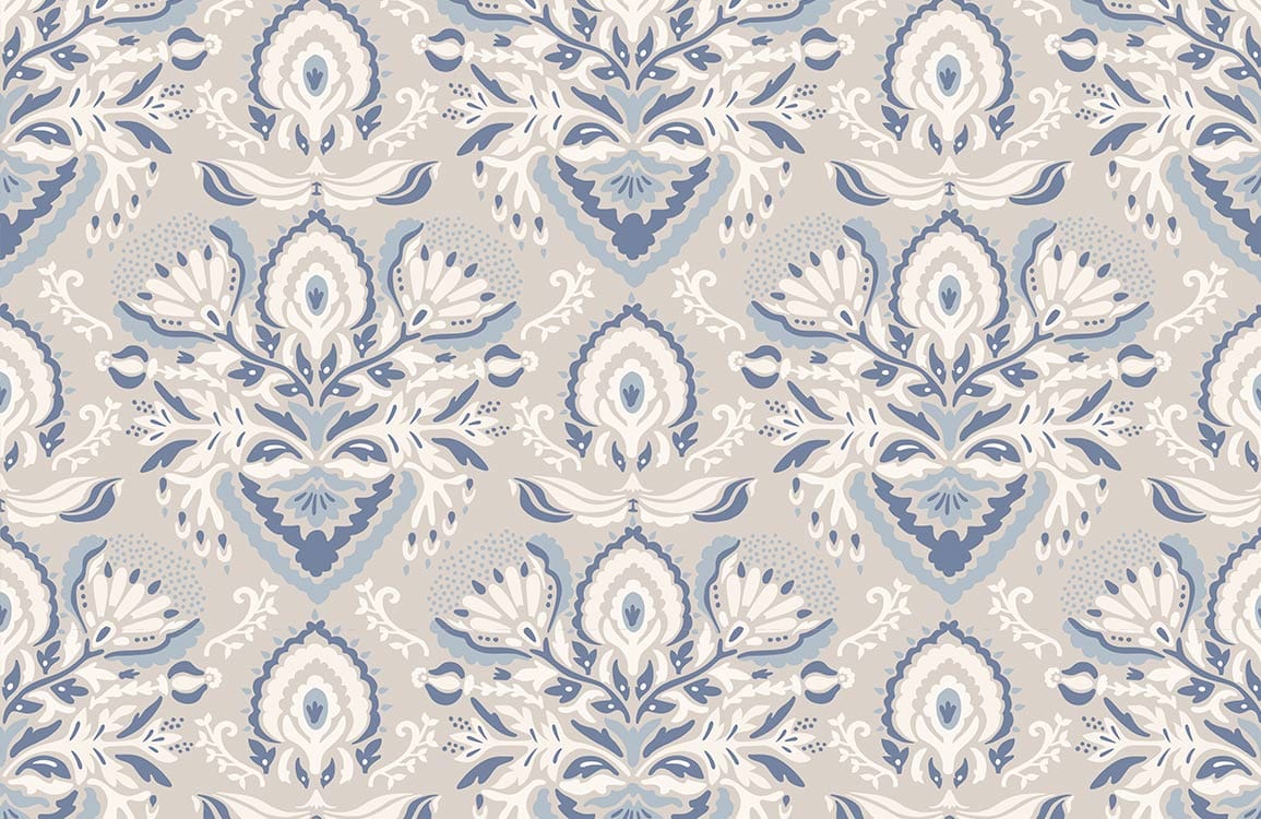 Elegant Blue Floral Damask Mural Wallpaper