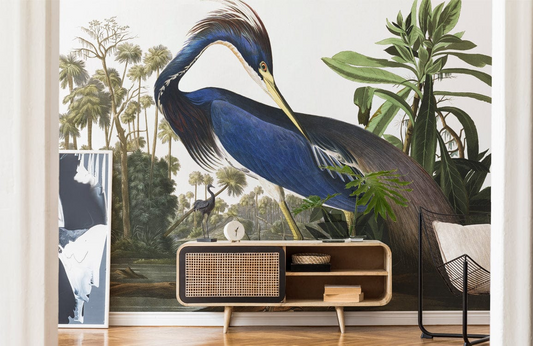 Tropical Bird Jungle Scene Mural Wallpaper in living room