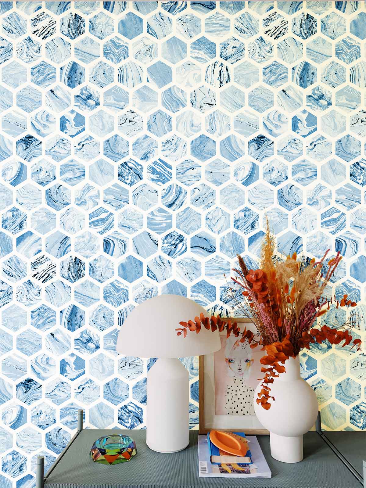 Blue Repeat Hexagon Wallpaper Home Decor