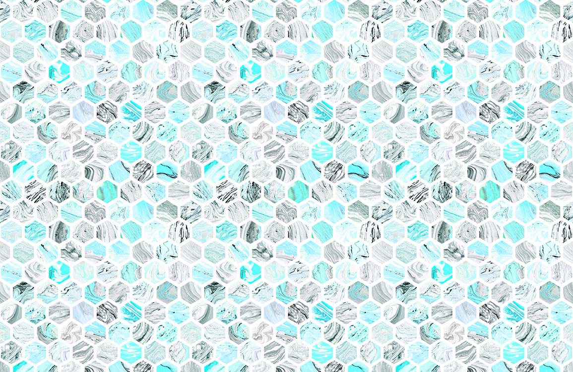 Turquoise Hexagon Crystal Pattern Mural Art