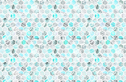 Turquoise Hexagon Crystal Pattern Mural Art