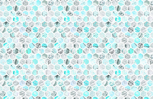 Turquoise Hexagon Crystal Pattern Mural Art