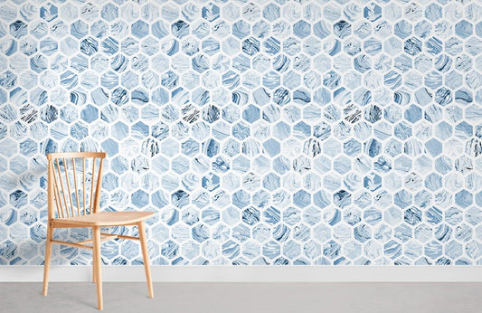 Blue Repeat Hexagon Wall Mural For Room