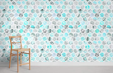 Abstract Geometric Teal Mural Wallpaper