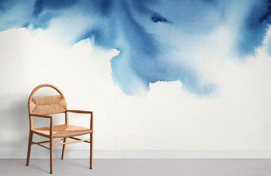 ombre blue ink like cloud wall mural room