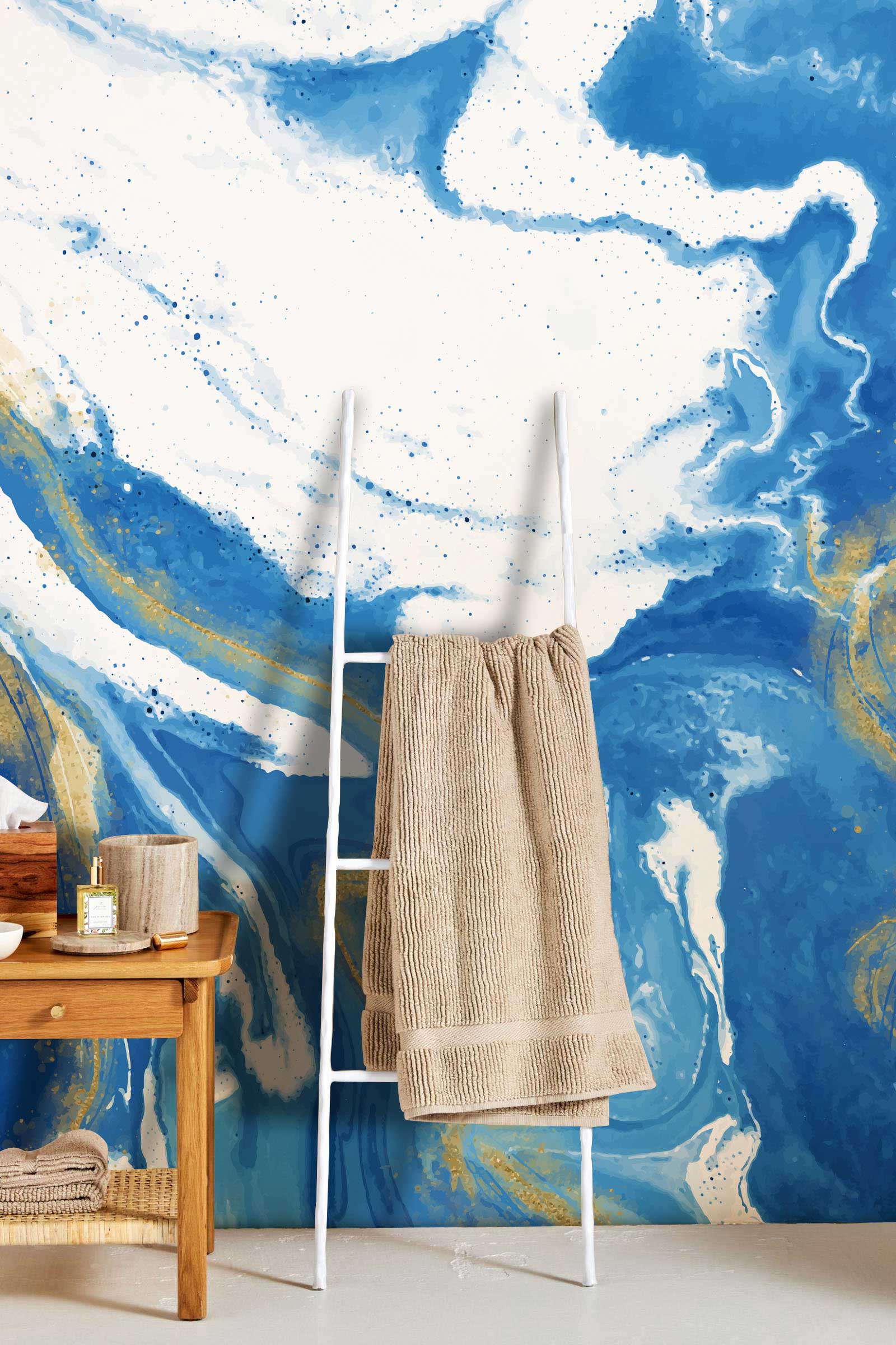 Bathroom Wall Mural with Ocean Room Mazarine Marble Wallpaper