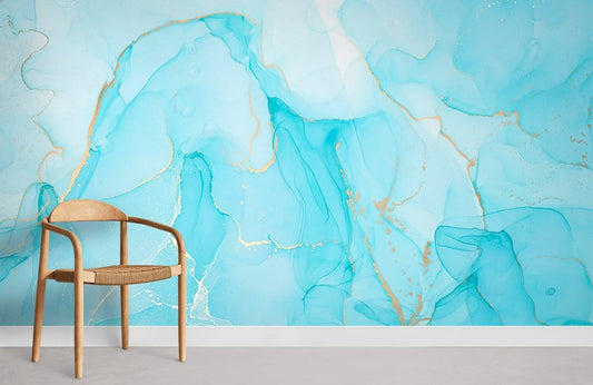 Abstract Blue Gold Marble Mural Wallpaper