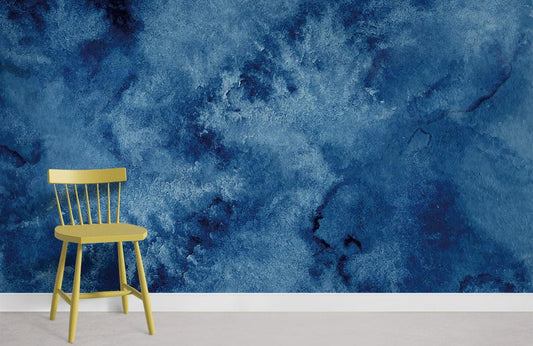 Mural Room Covered with Blue Marble Wallpaper