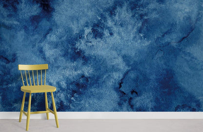 Mural Room Covered with Blue Marble Wallpaper