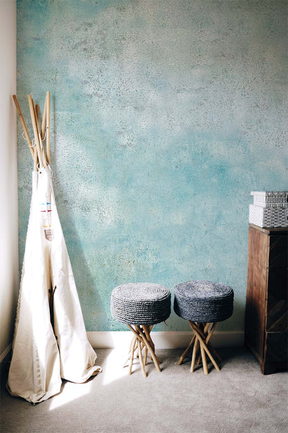 Aged Turquoise Abstract Art Mural Wallpaper in playroom