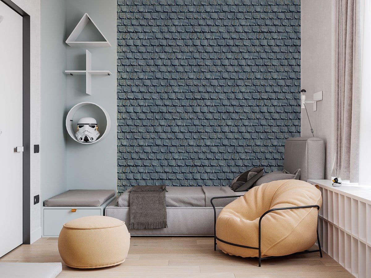Modern Blue Brick Effect Mural Wallpaper