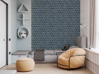 Modern Blue Brick Effect Mural Wallpaper in bedroom