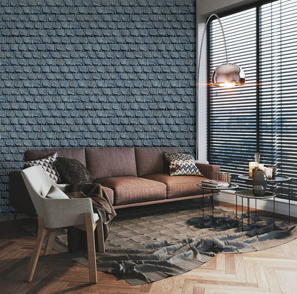 Modern Blue Brick Effect Mural Wallpaper in living room