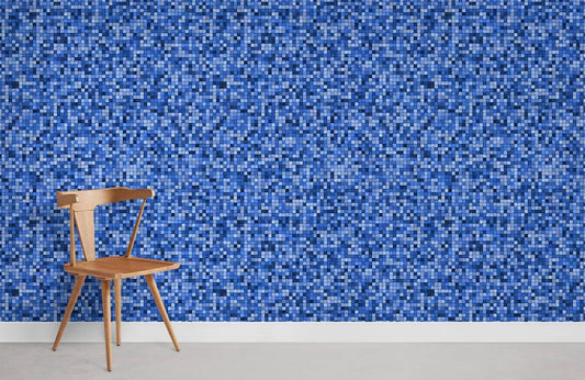 A Blue Mosaic Room with Wall Art