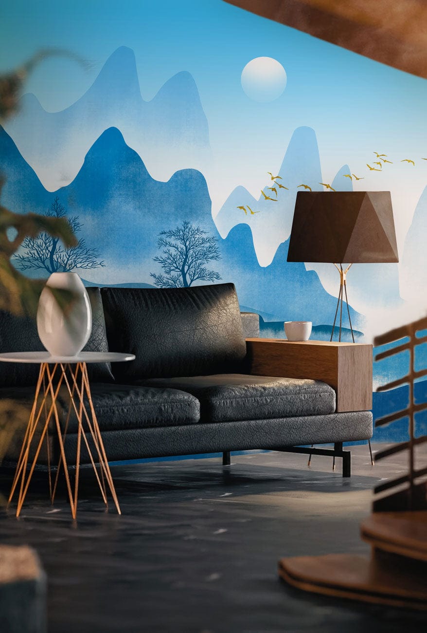 blue mountain wallpaper mural for home interior decor