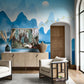 blue landscape wall mural lounge decoration