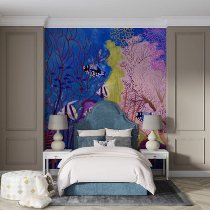 Wallpaper mural featuring a blue ocean ground scene for use in decorating bedrooms