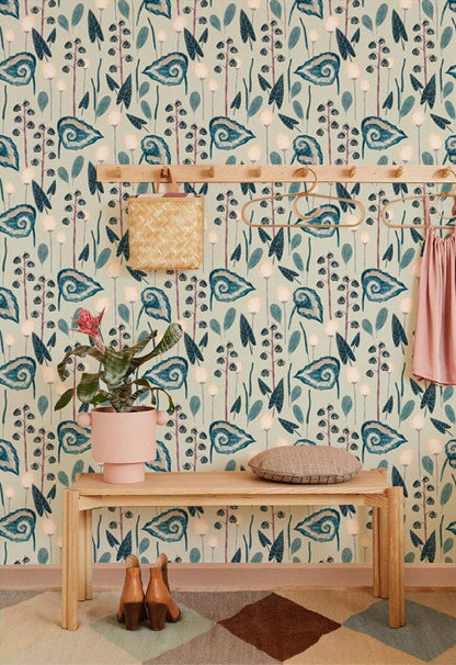 Flower Wallpaper Mural with Blue Petals for the Hallway Decoration