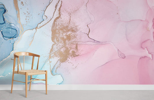 Abstract Pink Gold Blue Mural Wallpaper