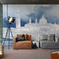 custom sketched building wallpaper mural for living room decor