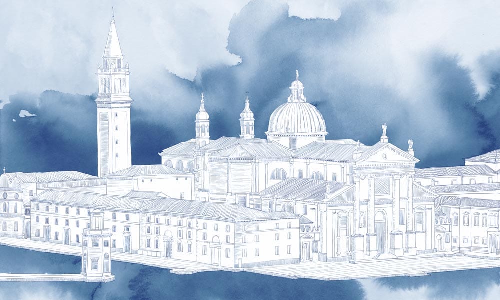 Vintage Blue Architectural Sketch Mural Wallpaper
