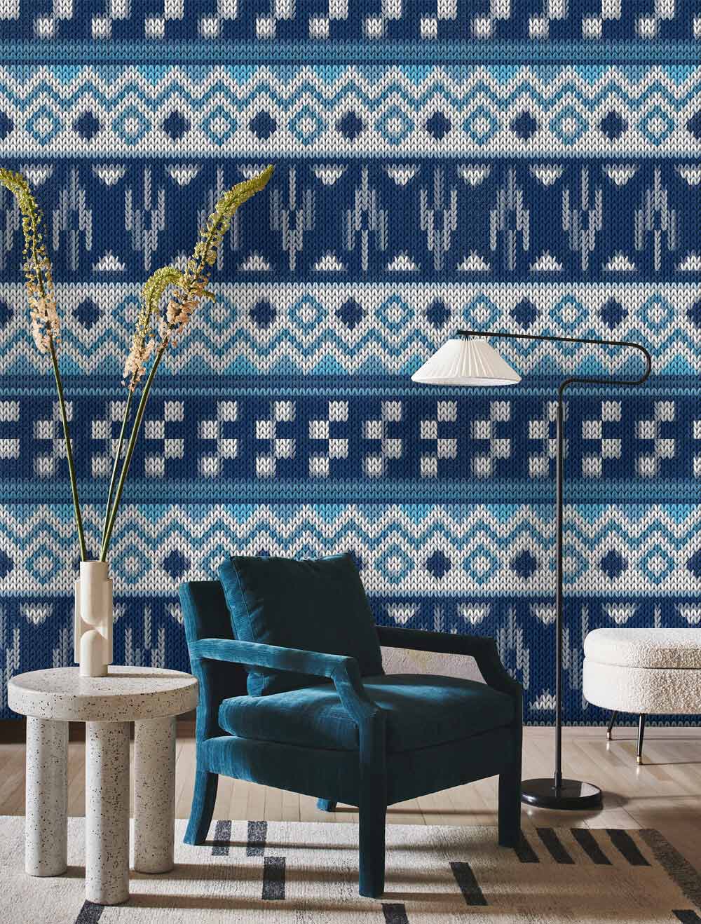 Blue Sweater Texture Living Room Custom Art Design