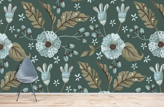 Home decoration wallpaper mural featuring a blue trumpet flower design.